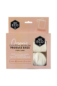 Ever Eco Organic Cotton Muslin Produce Bags - 4 Pack - Stock Your Pantry