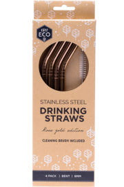 Ever Eco Rose Gold Drinking Straws Bent - 4 Pack with Brush - Stock Your Pantry