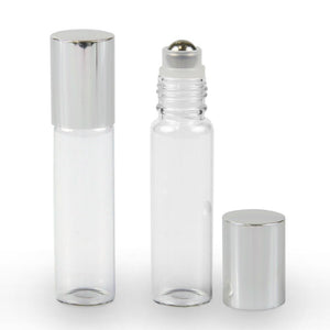 15ml Clear Glass Steel Ball Roller Bottle with Silver Lid - Stock Your Pantry