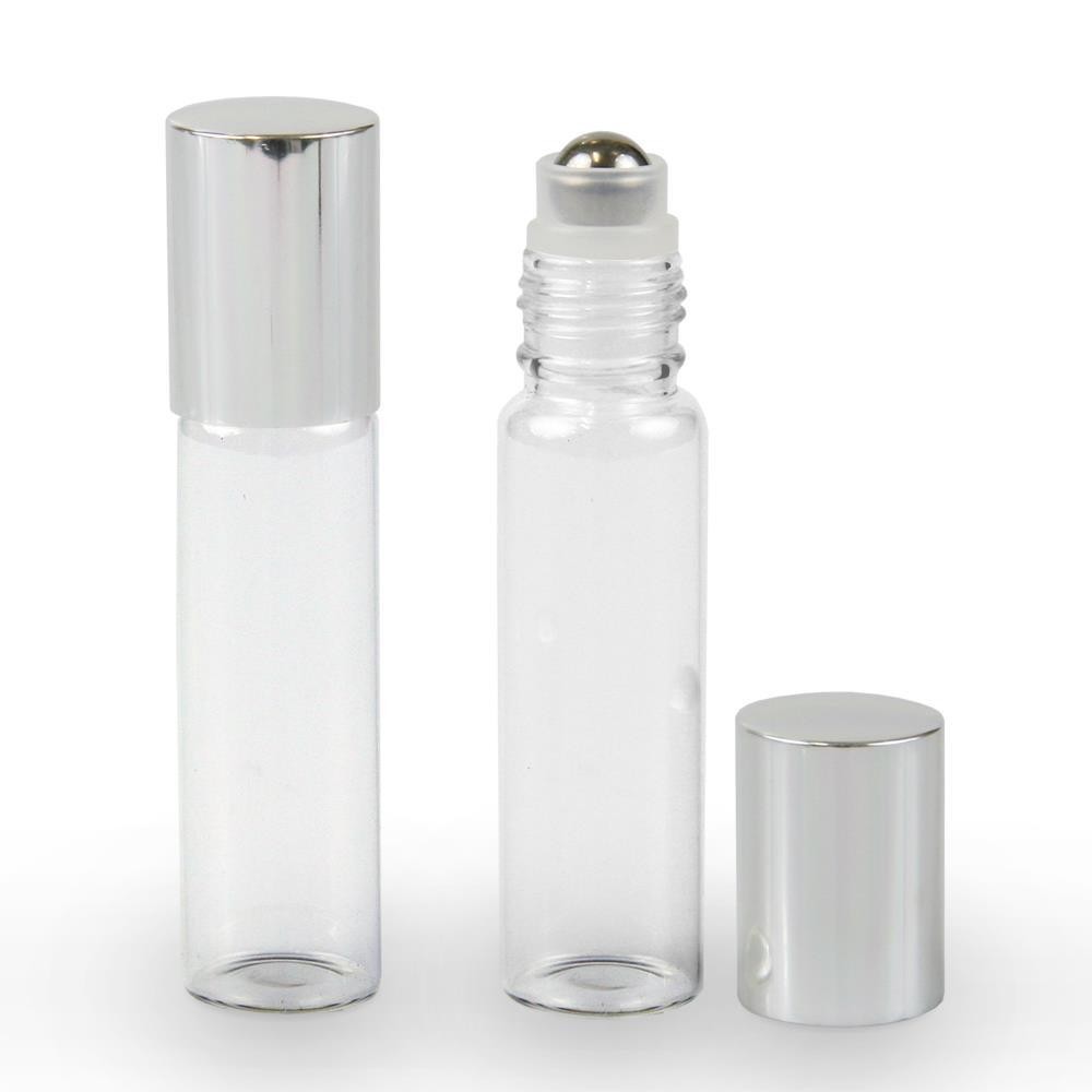 15ml Clear Glass Steel Ball Roller Bottle with Silver Lid - Stock Your Pantry