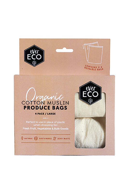 Ever Eco Organic Cotton Muslin Produce Bags - 4 Pack - Stock Your Pantry